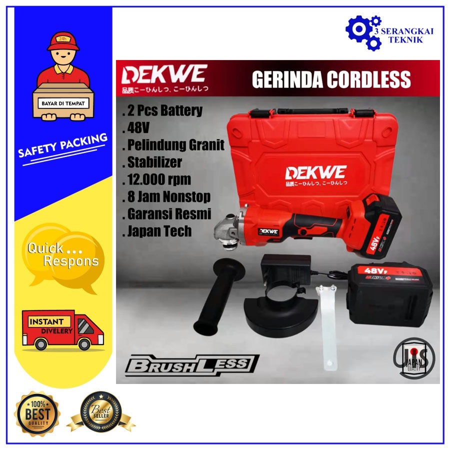 DEKWE DK 2448 Mesin Gerinda Baterai / Cordless Brushlees Angle Grinder 4 Inch