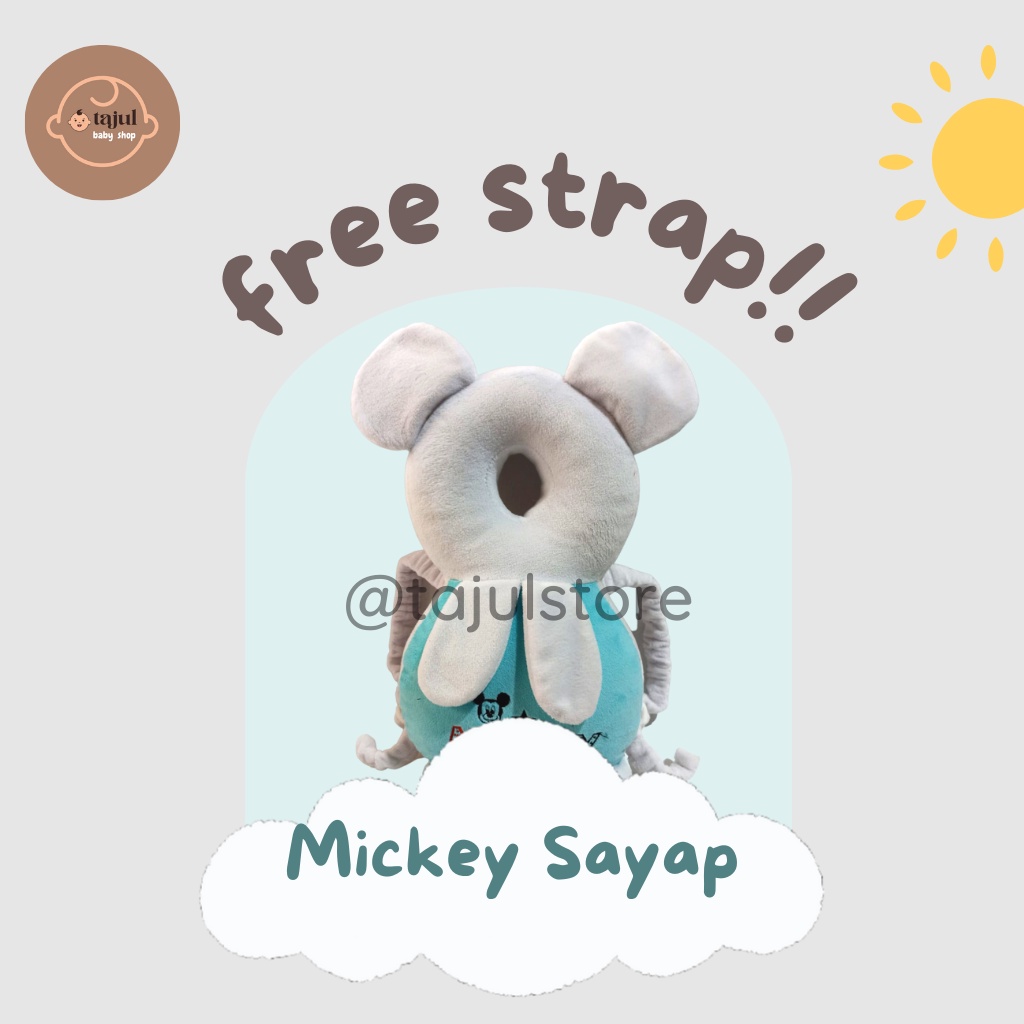 Bantal Pelindung Kepala Bayi Edisi Kartun Disney Mickey Sayap+Strap
