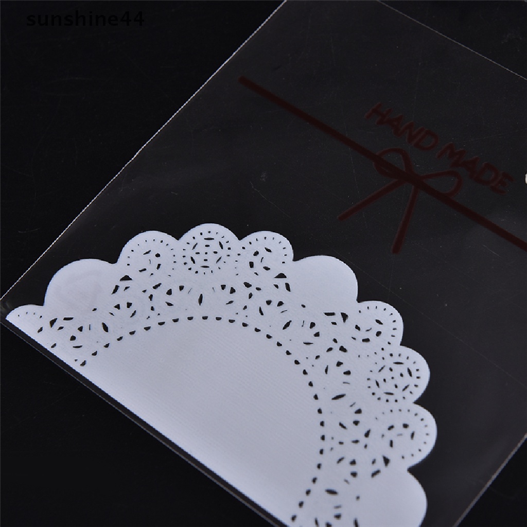 Sunshine 100pcs Kantong Plastik Cellophane Motif Renda Dengan Perekat Untuk Permen / Kue Ulang Tahun