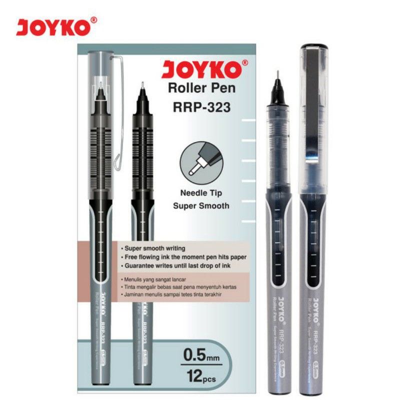 

JOYKO Roller Pen RRP-323 Gel Pen Needle Tip Super Smooth Pena Jel Warna Hitam 0.5mm Ecer