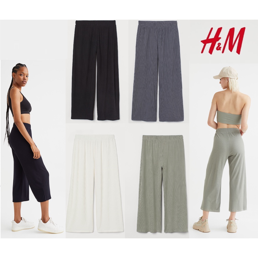 H&amp;M Ribbed Trousers Celana Rib Perempuan Panjang Kulot Original