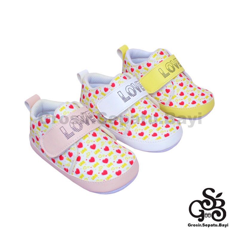 sepatu bayi baby shoes prewalker perempuan newborn umur 2 - 12 bulan model LOVE ringan &amp; fleksibel