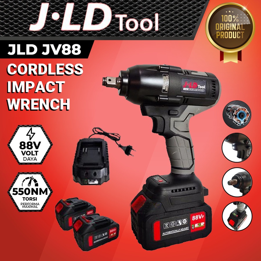 Cordless Impact Wrench JLD TOOL JV88 88F Torsi Besar Truk 550 Nm BRUSHLESS Mesin Bor Baut Baterai So