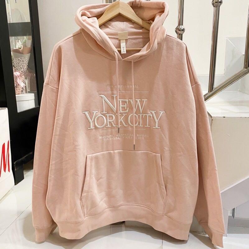 Hoodie H&amp;M New york Pink bordir logo Sweater HnM wanita New york