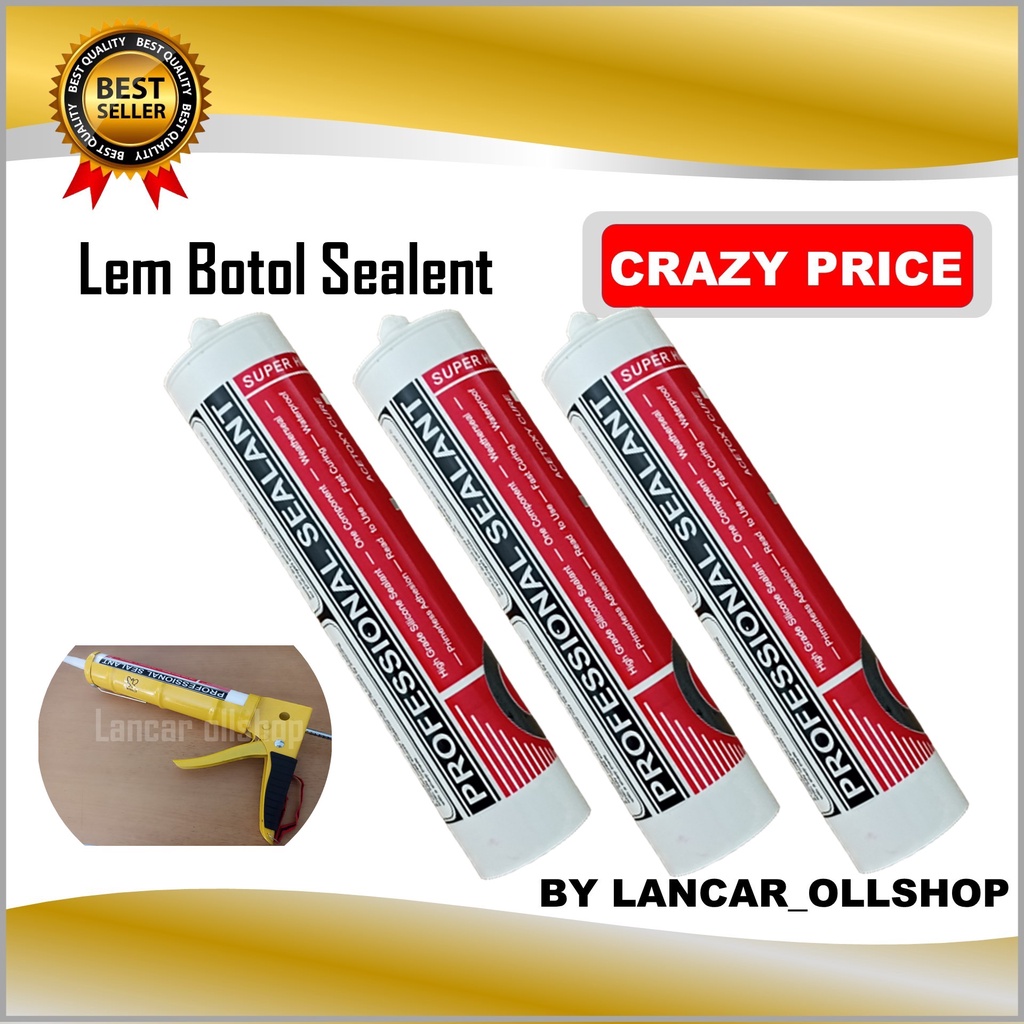 Lem Sealant Sealent Kaca Aquarium Bening Hitam Silicone Silent Akuarium Silikon Silicon Botol Acetoxy Cure Putih