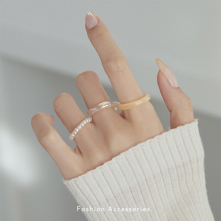 3pcs / Set Cincin Mutiara Imitasi Bahan Resin Untuk Wanita