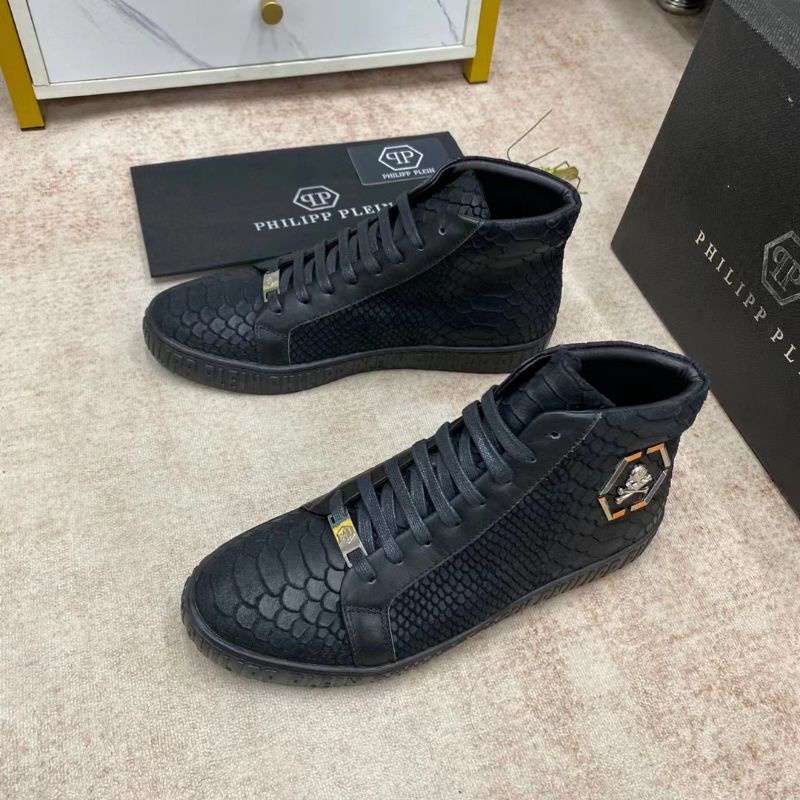 sepatu boots cowok philipp plein sneaker pria high top pp men shoes hitam vip P1SHOES