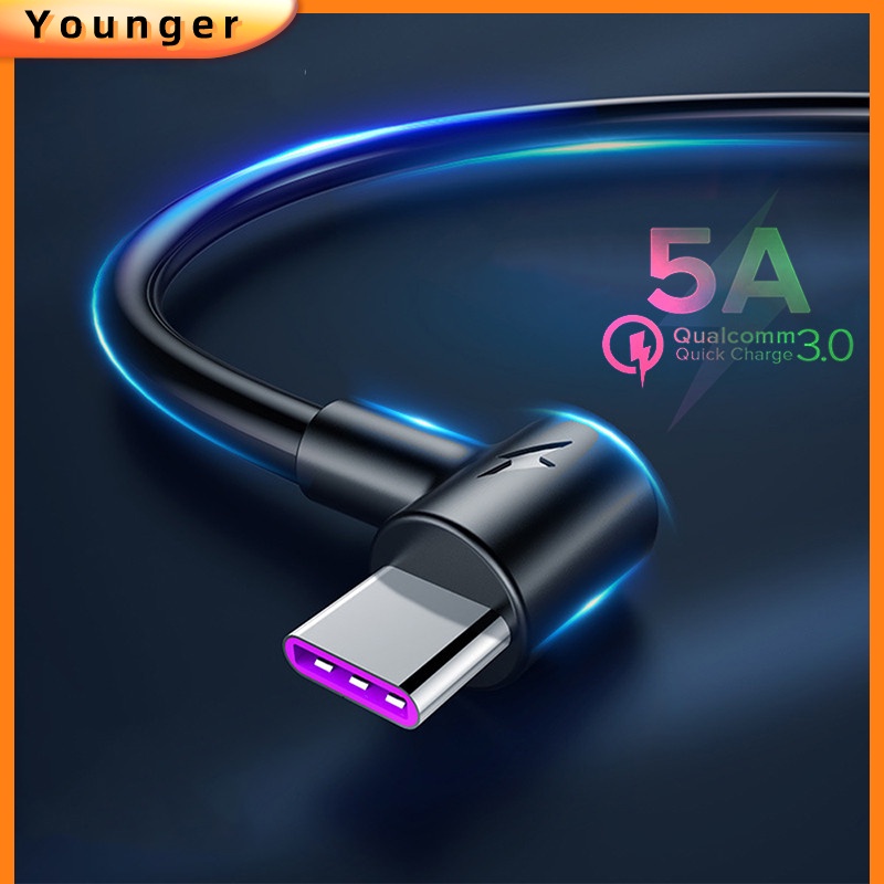 Kabel Data / Charger Usb Tipe C 5A 90 Derajat Fast Charging Untuk Huawei P30 Mate 20 Pro Samsung S10 S9