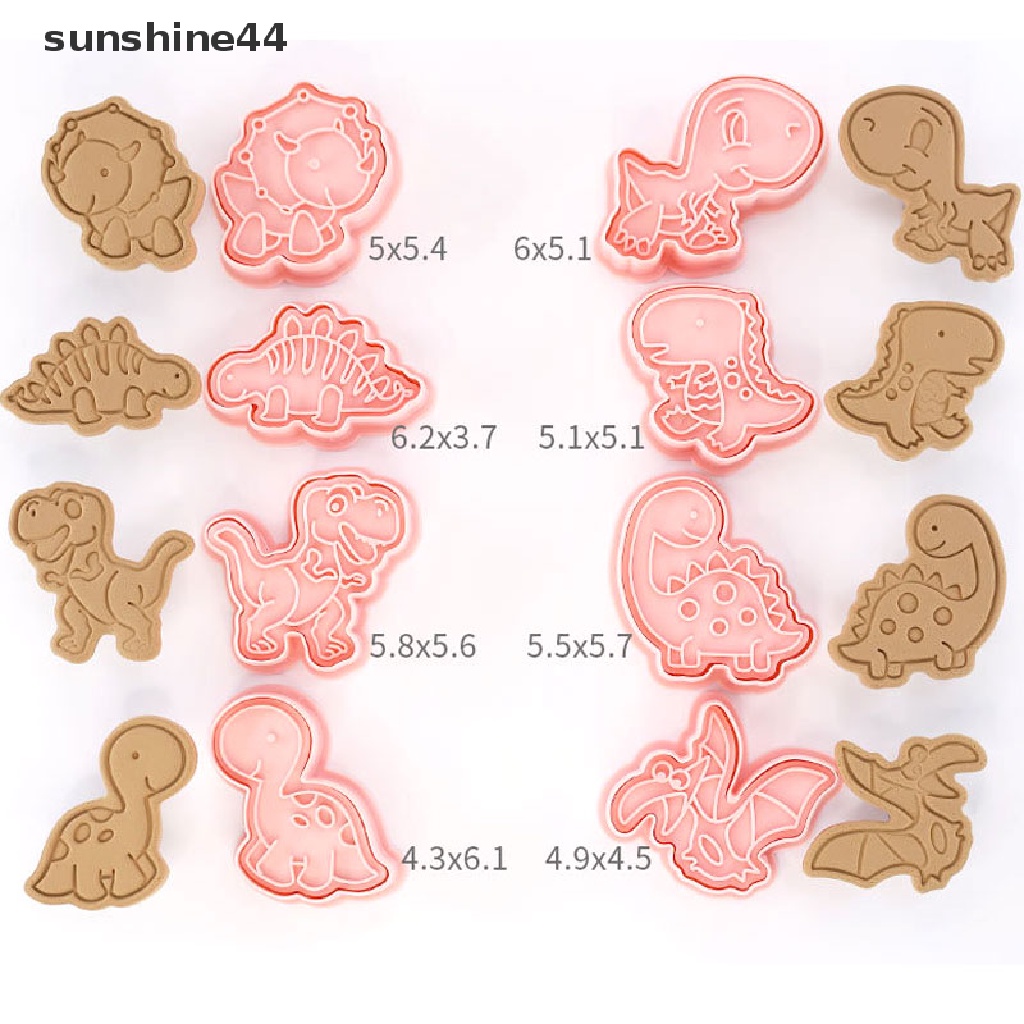 Sunshine 8pcs / set Cetakan Biskuit Bentuk Dinosaurus 3D Bahan Plastik