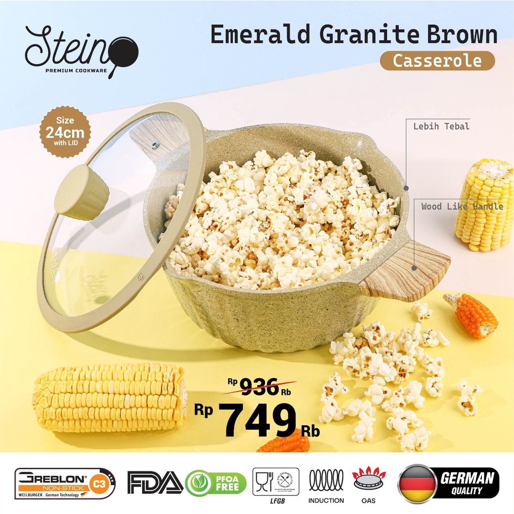 Stein Cookware - Emerald Granite Pan Brown Series | Panci Anti Lengket