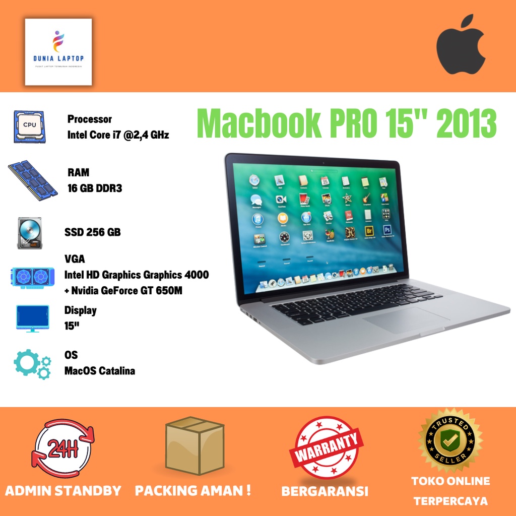 MacBook Pro Retina 15 inch 2013 Intel  Core i7 Dual VGA - Laptop Second Apple