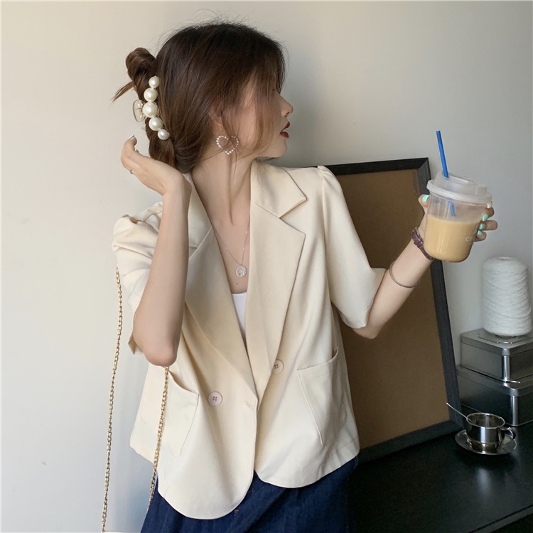 New Fashion Kantong Hitam Beige Korea Blazer Wanita Lengan Pendek Setelan Jas Blazer Women Outer 2023t Murah Jackets