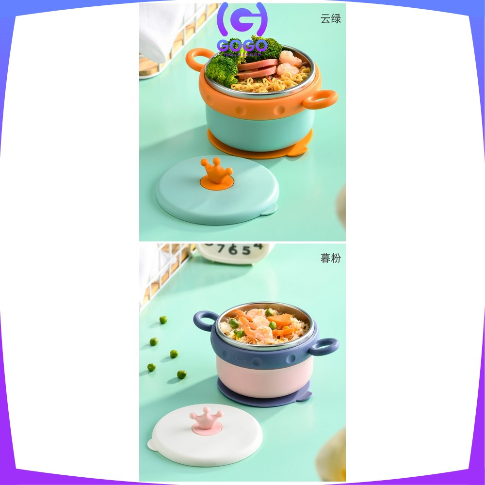 GOGO-C351 Mangkok Cangkir Stainless Crown Fresh Bowl Set Mangkok Makan Stainless Steel + Tutup / Mangkok Sup Tempat Makan Mie Instan / Mangkuk Stainless Anti Bocor