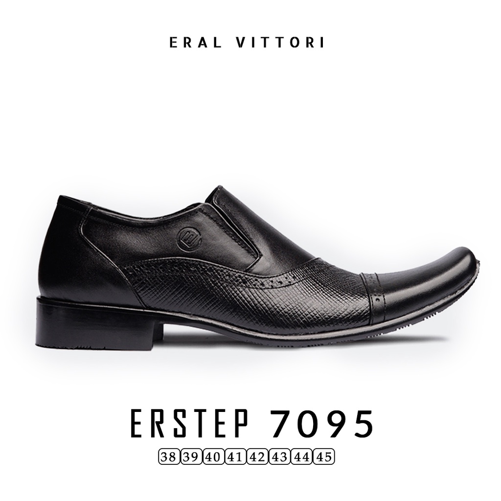 Eral Vittori - Erstep 7095 Sepatu Kantor Pria  Kulit Pantofel Hitam Formal