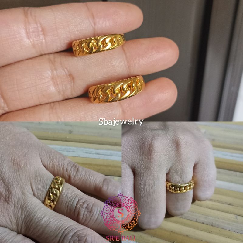 cincin alpaka model rantai tambang lapis emas