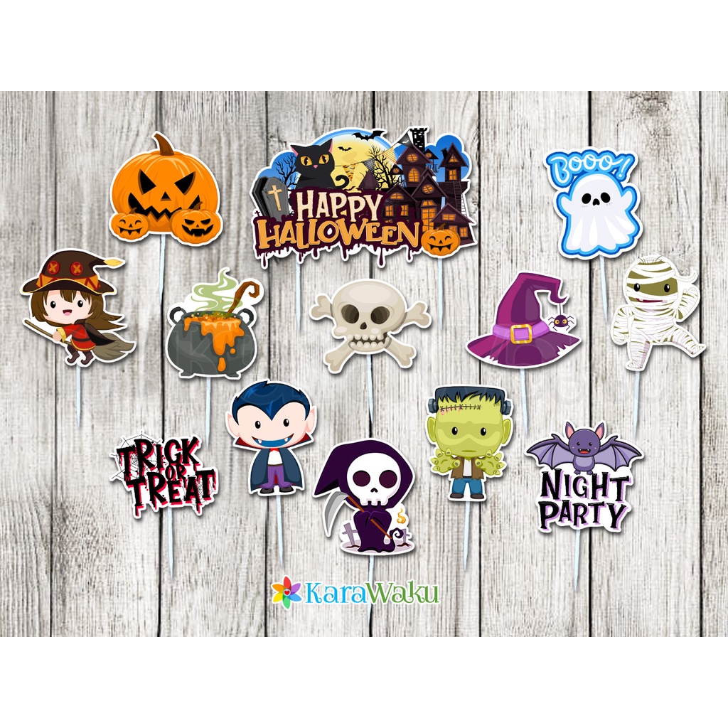 

Halloween Cake Topper / Hiasan Dekorasi Tusukan Kue Cupcake Puding Halowen Horror Pumpkin - Monster - Vampire - Ghost - Hantu - Witcher - Penyihir