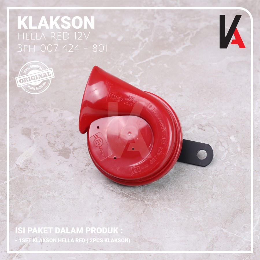 KLAKSON MOBIL MOTOR HELLA KEONG RED TWIN TONE HORN 12V + KABEL RELAY SET ORIGINAL