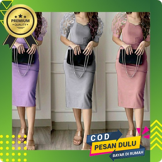 Oy Dress 8333 Scuba Import / Baju Terusan Wanita Bordir / Gaun Natal Terbaru Jumbo Kekinian Dres Nat