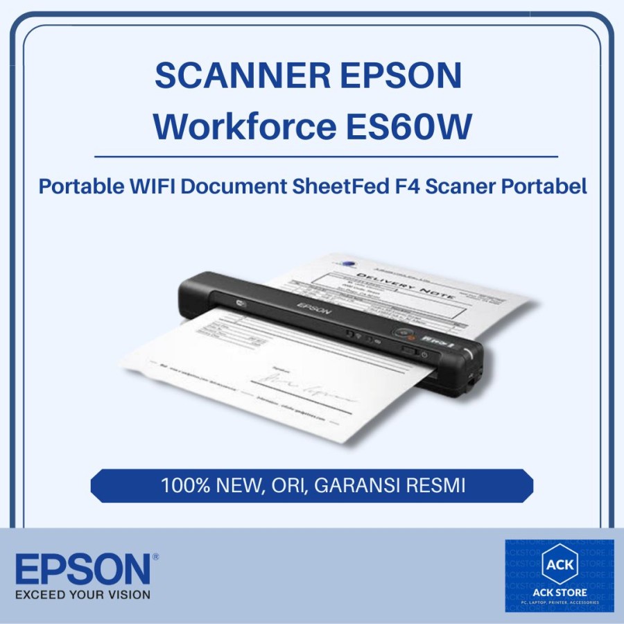 Scanner Epson Workforce ES60W Portable WIFI Document F4Scaner Portabel