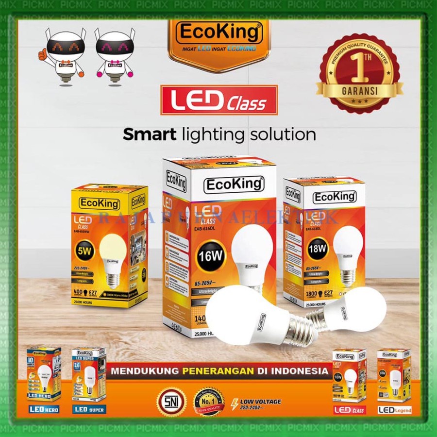 LAMPU LED ECOKING KUNING WARM WHITE 3W 5W 7W 9W 11W 14W 16W 18W