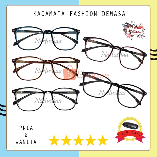 Kacamata Fashion Frame Kotak Gagang Per Lensa Bening Transparan Kaca Mata Gaya Normal Pria Wanita FREE CASE