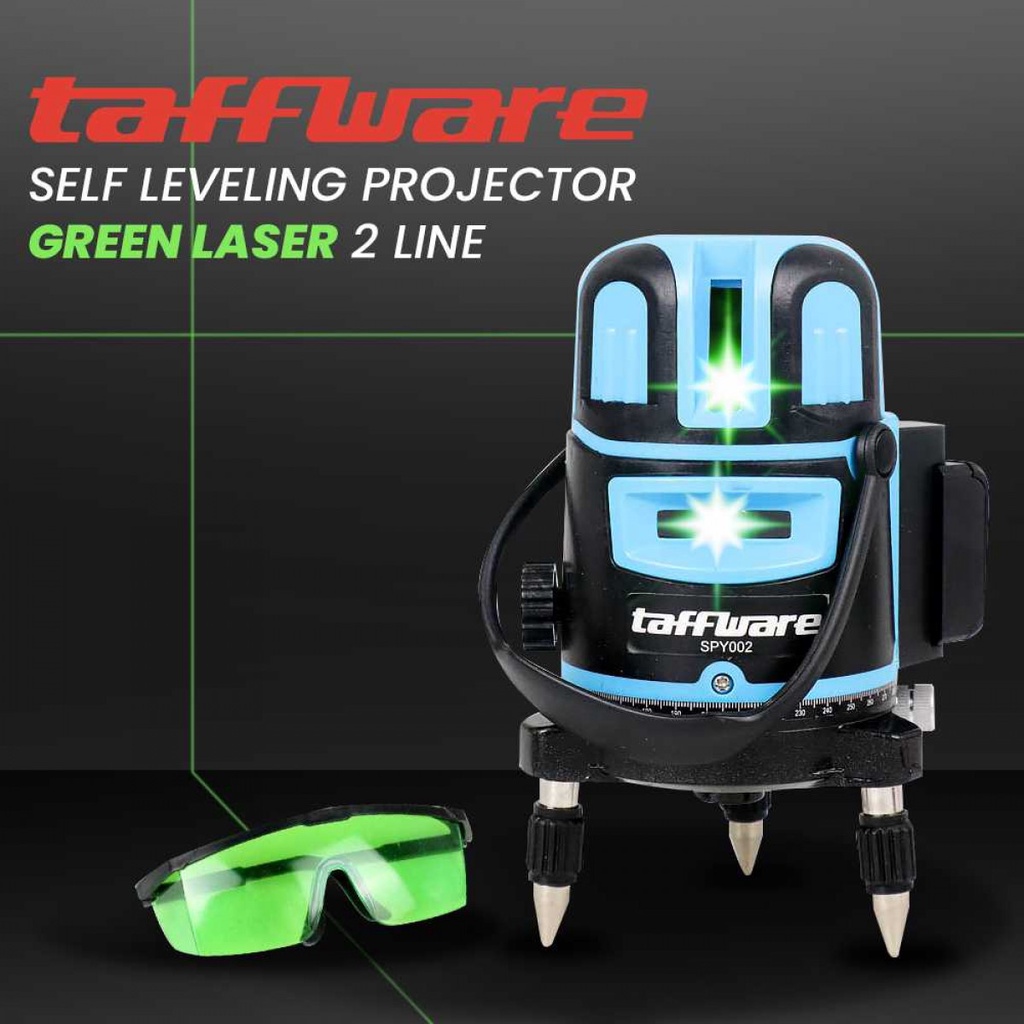 Taffware Laser Poin Pertukangan Self Leveling Projector Green Laser 2 Line Garis