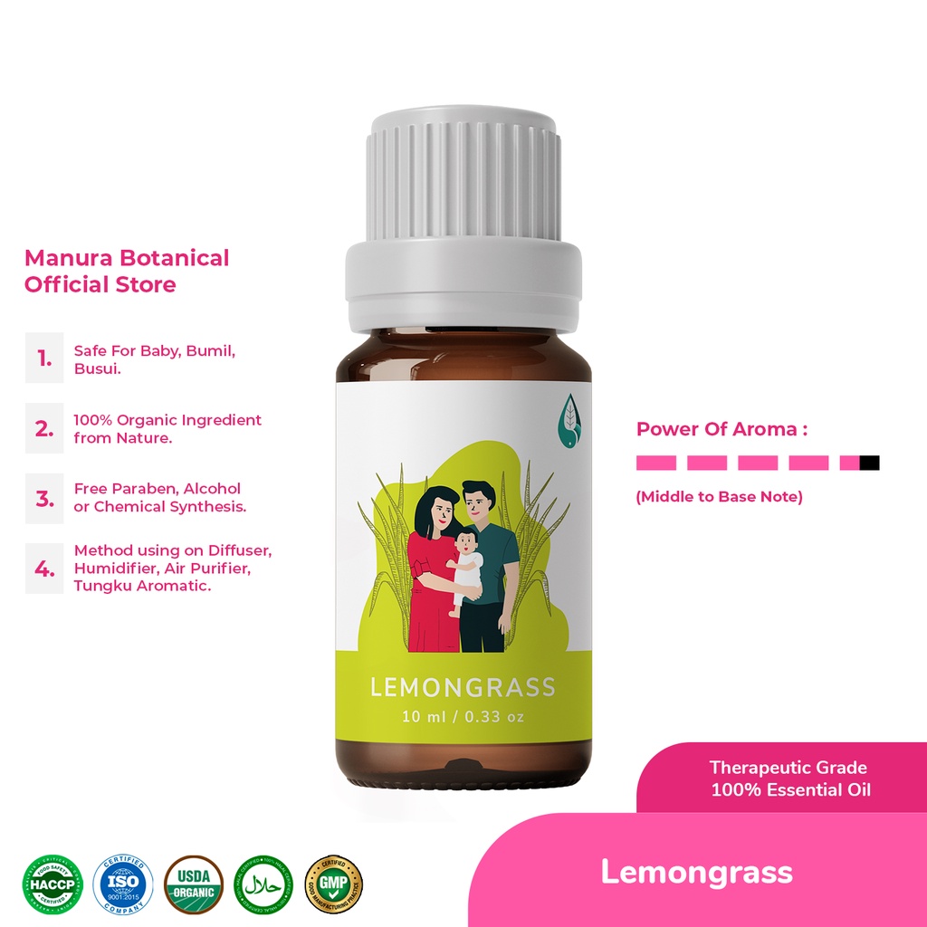 Manura - Lemongrass Minyak Sereh Dapur Indonesia Essential Oil Certified Organic &amp; Therapeutic Grade