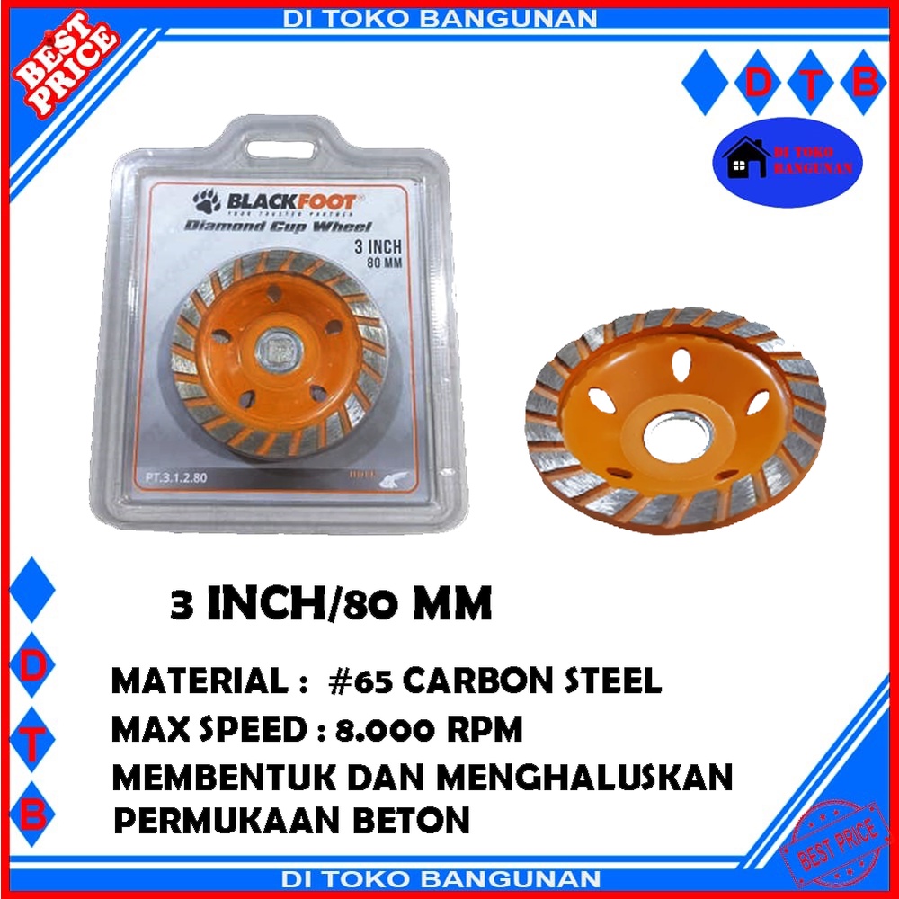 BLACKFOOT Diamond Cup Wheel DW Cup Varian Ukuran 80MM - 100MM