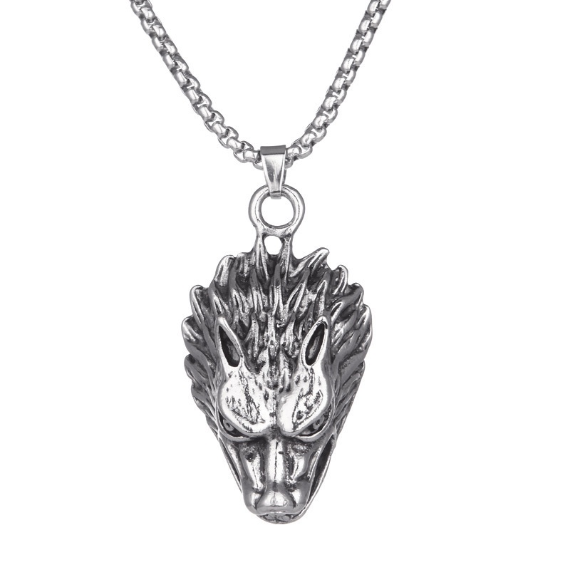 Kalung Liontin Kepala Serigala Bahan titanium steel alloy Gaya hip-hop punk Eropa Amerika Untuk Pria