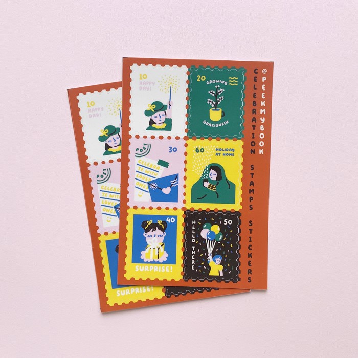 

Bagus Stiker Celebration Stamps Lucu / Peekmybook Stamps Stickers / Perangko Promo