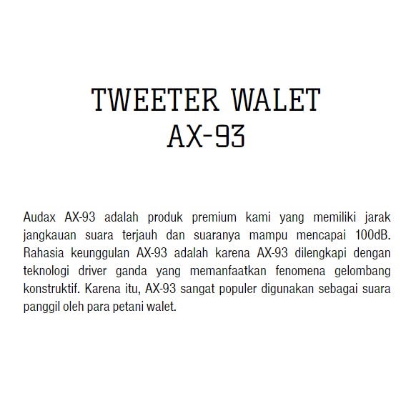 Audax AX 93 Tweeter speaker walet