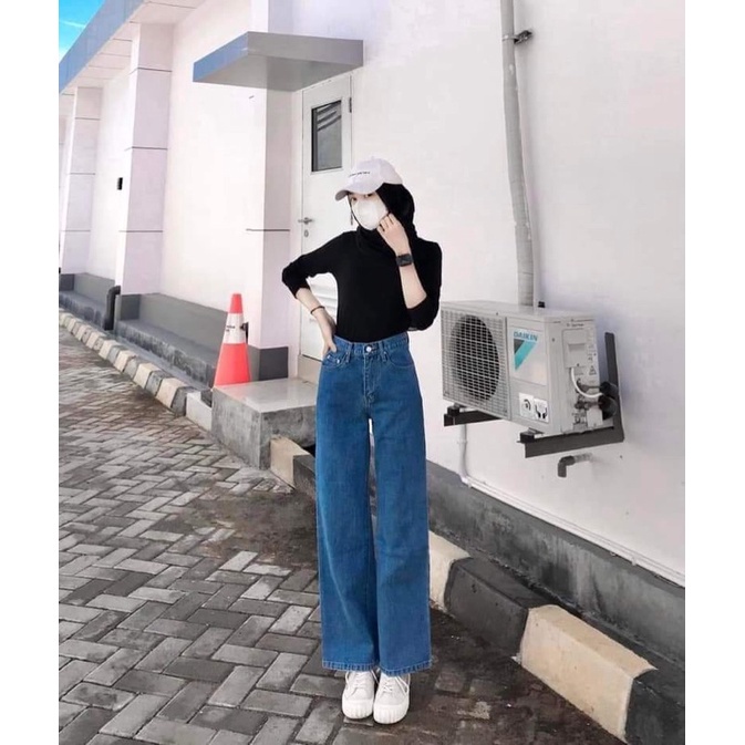 HIGHWAIST LOOSE JEANS | CELANA PANJANG WANITA JEANS | HIGHWAIST KULOT JEANS (JENJANG)
