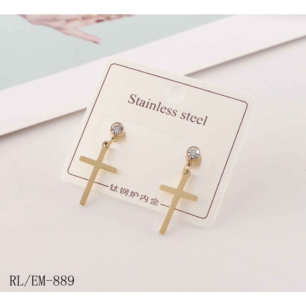 Titanium Salib Permata Set Perhiasan Kalung dan Anting 889/187