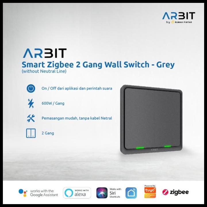 Arbit Smart Home Zigbee Wall Switch 2 Gang Without Neutral Line Tuya