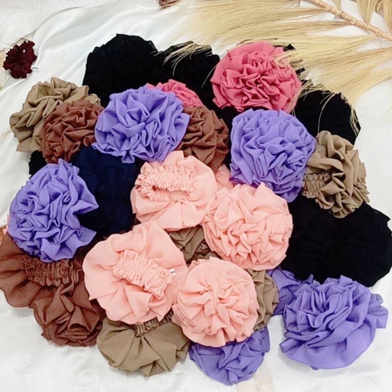 Ikat Rambut Cempol Brokoli Scrunchie Jumbo Cepol Hijab Cemol Hijab Mawar