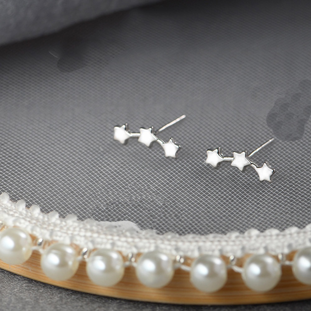 Anting Stud Bentuk Bintang Kecil Geometris Warna Silver Gaya Minimalis Untuk Wanita