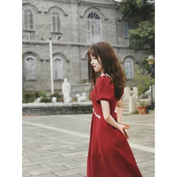 H7 D4/23 Korean long dress square neck / midi vintage dress premium D4/339