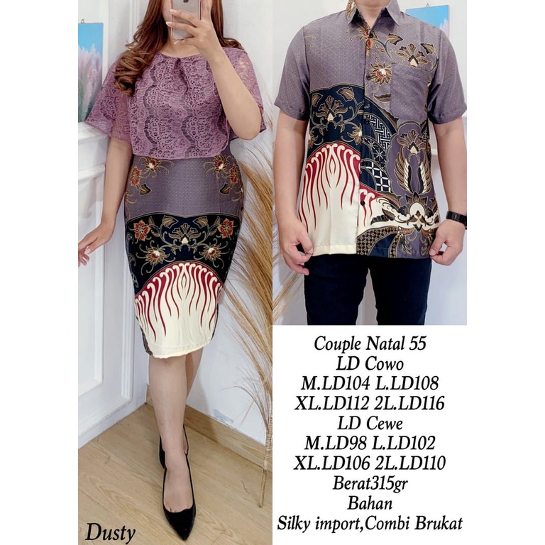 Pakaian Pria 955 910 Wanita Couple Batik Silky Dres Kemeja Kombinasi Brokat