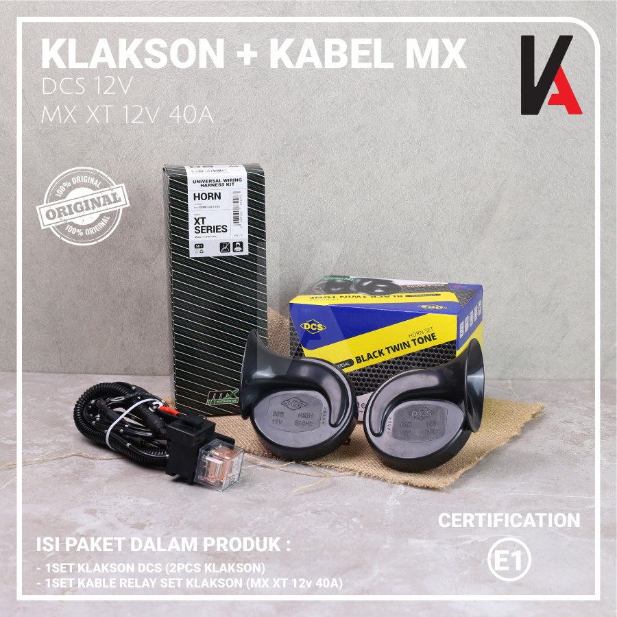 KLAKSON KEONG DCS BLACK TWIN TONE MOBIL MOTOR DENGAN KABEL RELAY SET
