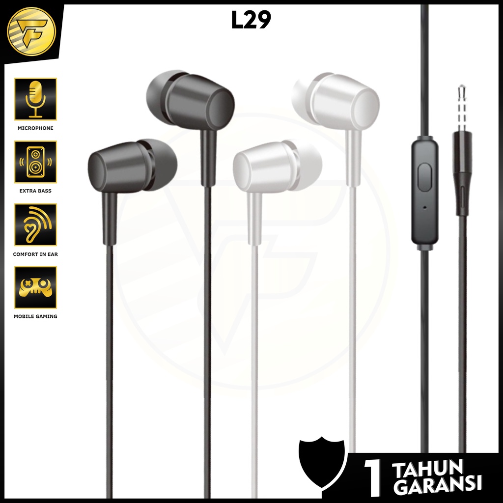 Earphone L-29 stereo bass music telpon gaming headset with microphone original