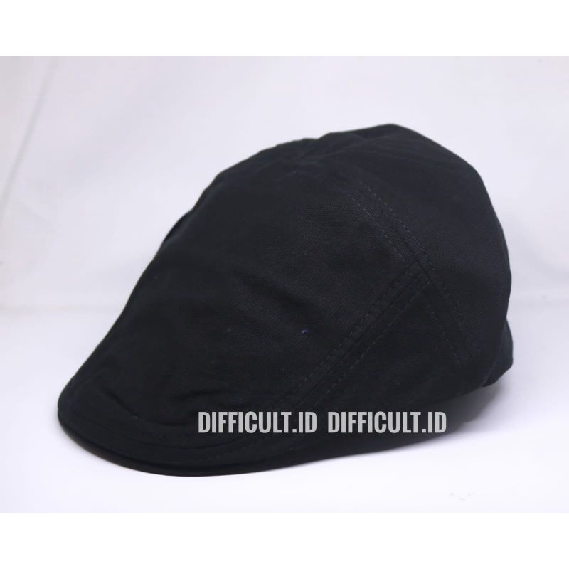 TOPI PATINO KANVAS HITAM | TOPI FLAT CAP CANVAS | TOPI COPET POLOS