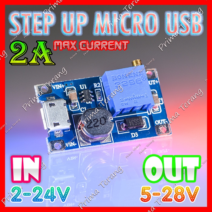 Step Up DC-DC Micro USB 2A Adjustable Modul Menaikkan