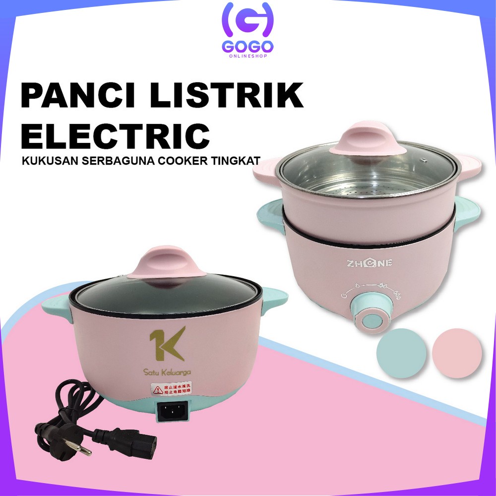 GOGO-C521 Panci Listrik Electric Kukusan Serbaguna Cooker Tingkat Multifungsi Lapisan Keramik Panci Anti Lengket