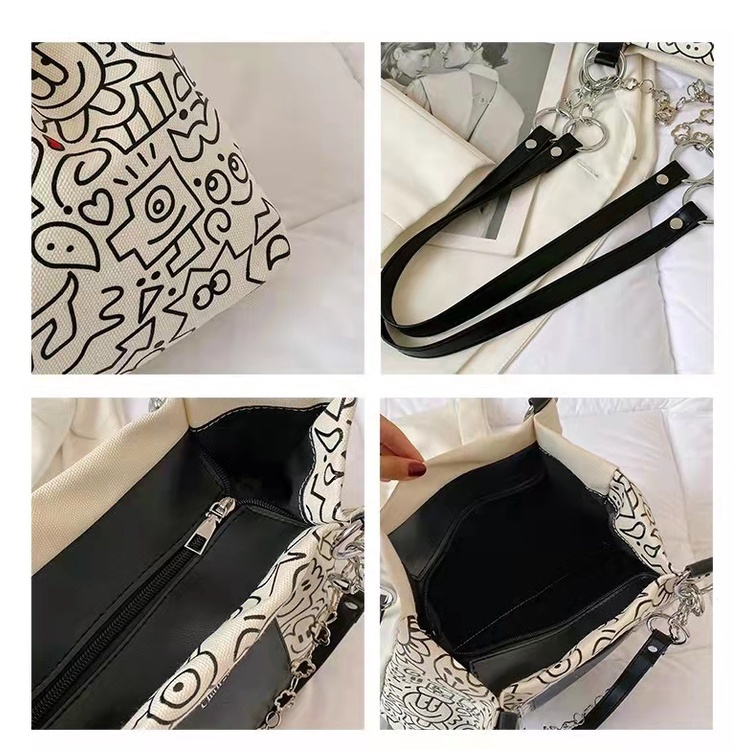 BJ62396 - BLACK/WHITE - TAS SLEMPANG WANITA FASHION KOREA CHINA IMPORT MODIS ELEGAN TERMURAH TERLARIS TERBARU BAGSTORE JAKARTA TAS BATAM ZC2396