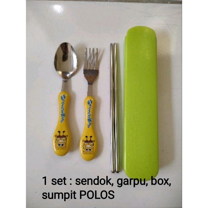 Sendok Anak  Stainless Steel 1 Set Alat Makan Anak 1 Set Sendok Garpu Sumpit Anak Motif Karakter