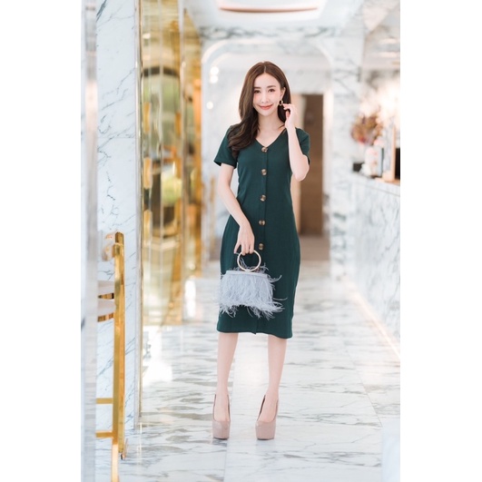 DRESS LA DRESS MODEL V NECK VARIASI KANCING IMPORT BANGKOK (DRLD346)