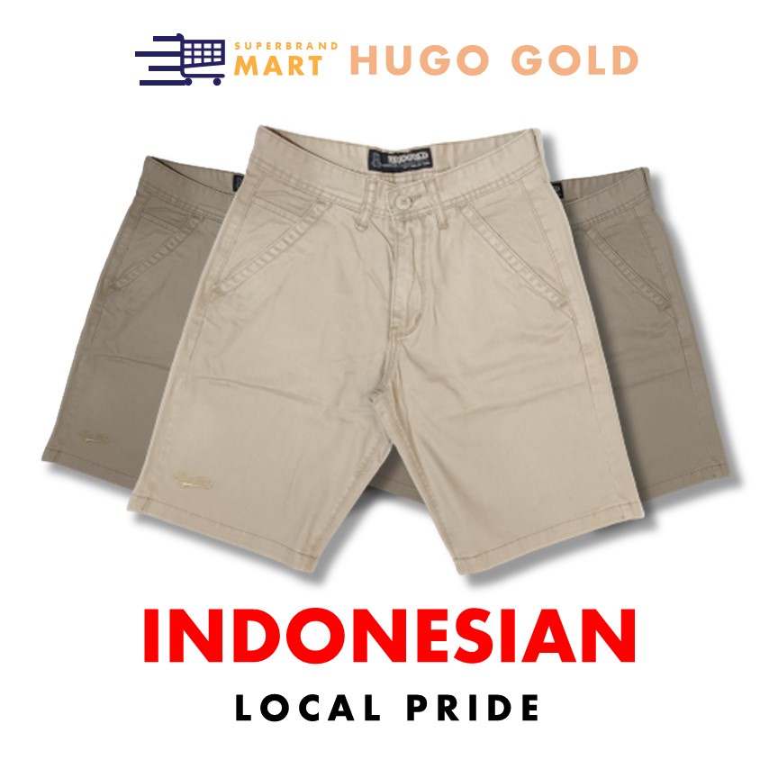 Celana Pendek Katun Chino Short Pants Pria Cotton Twill Celana Pendek Chinos Pria Kasual Hugo Gold