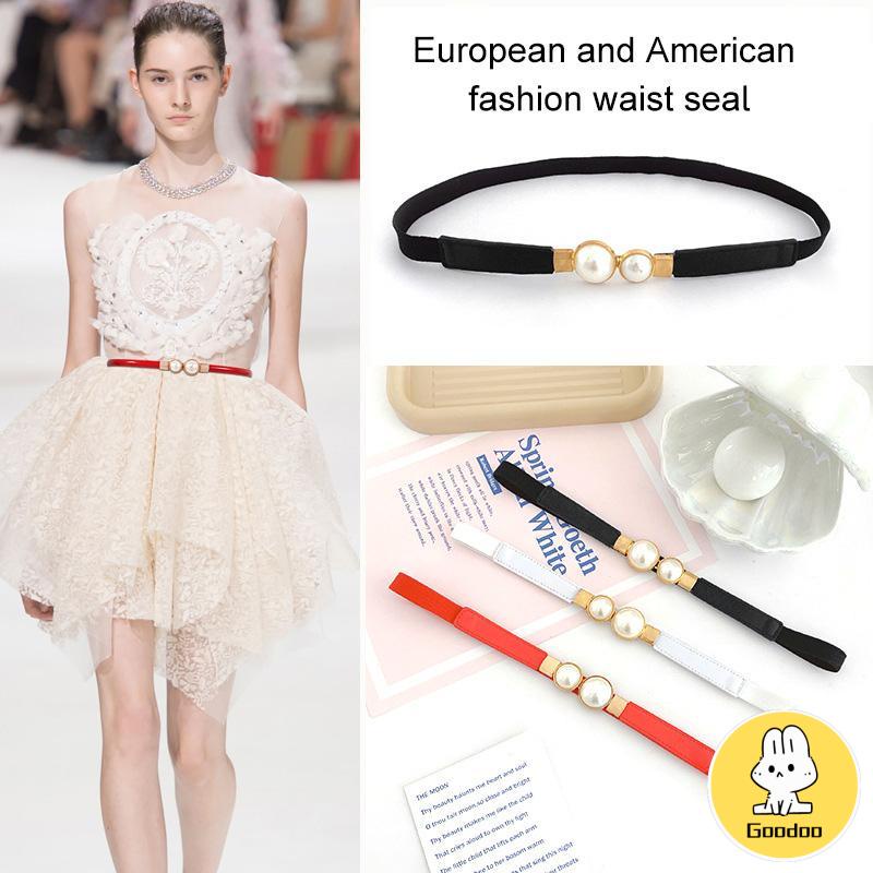 Temperamen Retro Pearl Sepasang Ladies Thin Belt Dresses Loose Elastic Belt Terhubung Segel Pinggang Sempit Sodoo -Doo