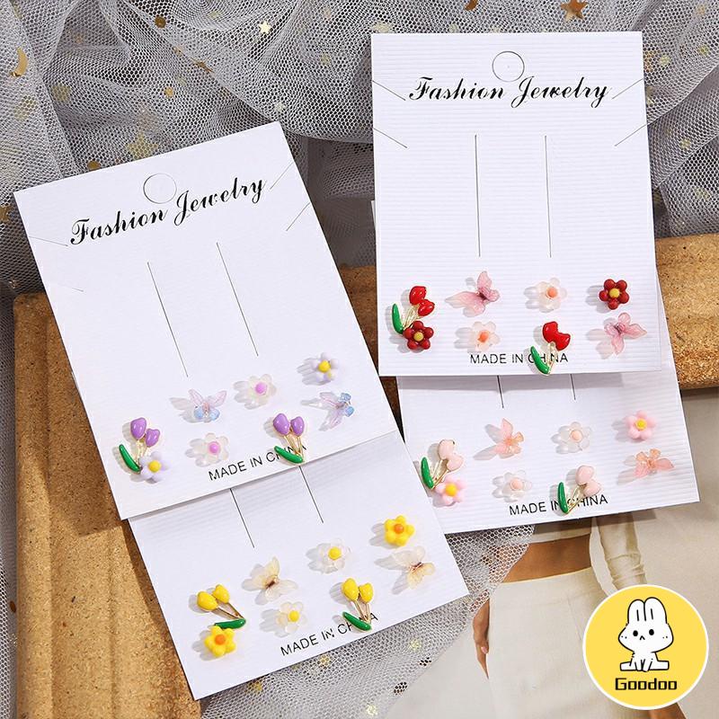 Anting Set Perhiasan Anting-anting Kupu-kupu Bunga Berwarna-Warni -Doo