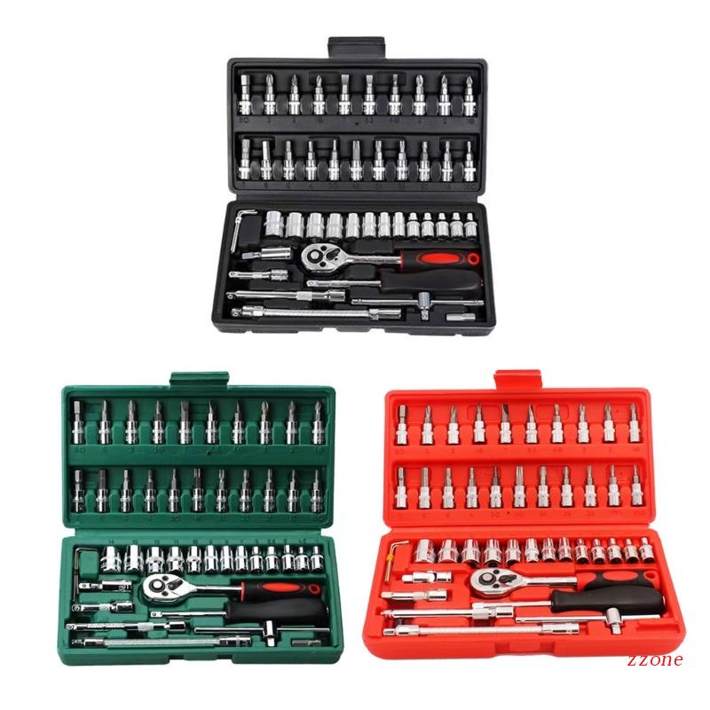 Zzz 46Pcs / Set Kunci Pas Ratchet 1 / 4 &quot;Quick Release